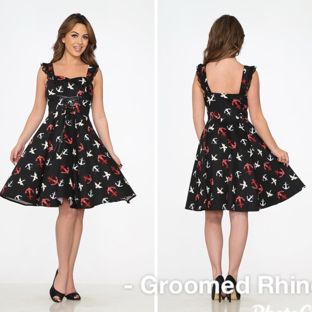 Hearts & Roses Black Anchor Swallow Swing Dress Size 14